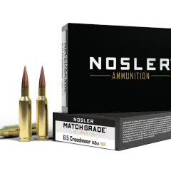 Amunicja Nosler Match Grade 6.5 Creedmoor 140gr RDF, gotowa do precyzyjnych strzałów.