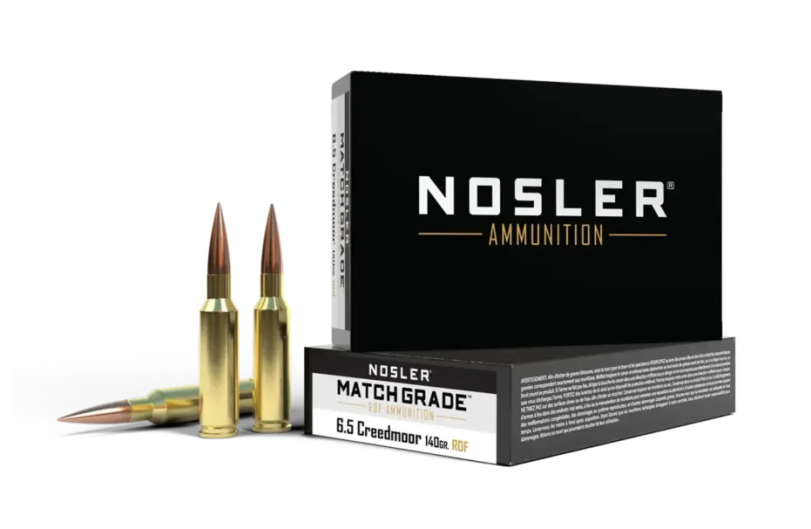 Amunicja Nosler Match Grade 6.5 Creedmoor 140gr RDF, gotowa do precyzyjnych strzałów.