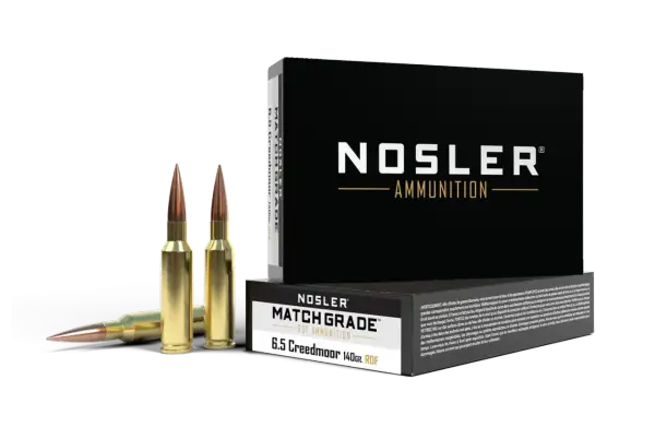 Amunicja Nosler Match Grade 6.5 Creedmoor 140gr RDF, gotowa do precyzyjnych strzałów.