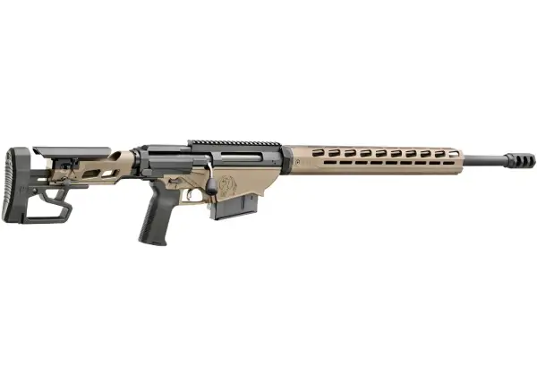 Precyzyjny karabin snajperski Ruger Precision Rifle w kalibrze 338 Lapua, z regulowaną kolbą i chwytem.